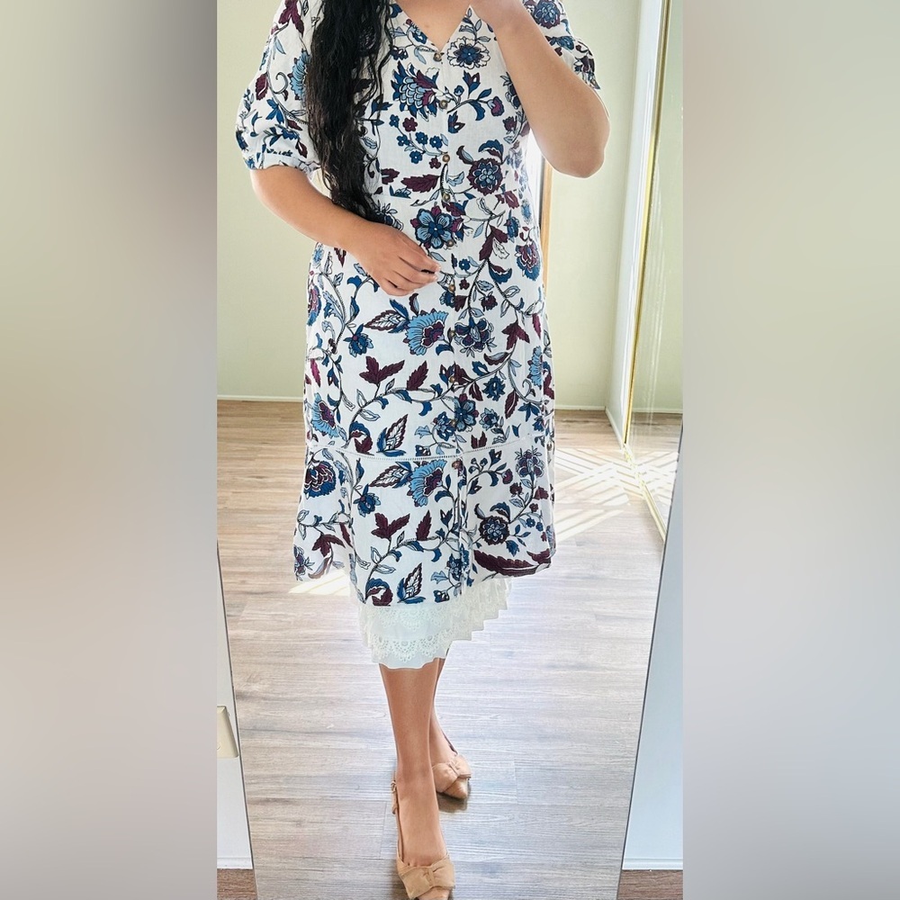 Liz Claiborne White Midi Dress with Blue & Burgundy Floral Print - Picture 2 of 7